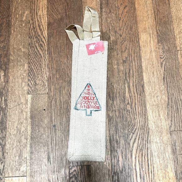 Burlap Wine Bottle Bag with Handles Christmas Holiday Festive CHRISTMAS TREE Wi - Picture 2 of 9